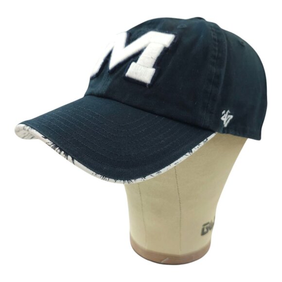 47 Brand Ole Miss Logo Script Back Tuck Strap Cap Trucker Baseball Navy Blue Hat - Picture 2 of 14